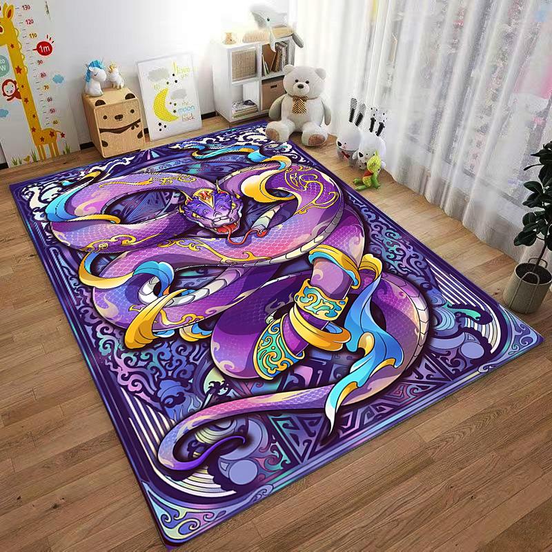 "Purple Mythical Dragon Carpet with Golden Details for Home Decor" Suitable for Use As an Anti-slip for Living Room Bedroom Sofas