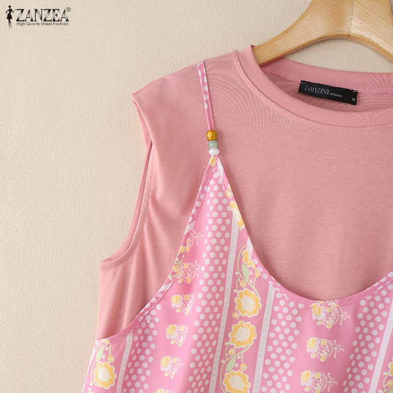 ZANZEA Women Casual Round Neck Patchwork Loose Short Sleeve T-Shirts
