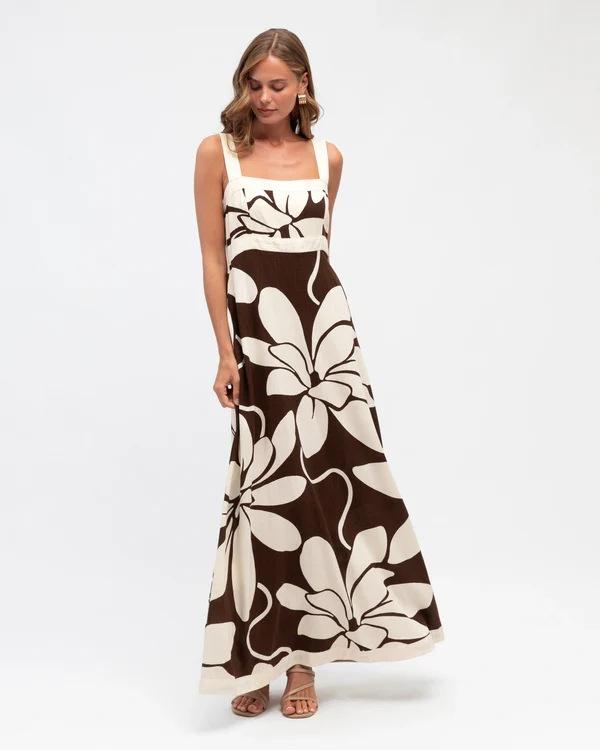 2026 European and American cross-border Amazon summer new dress, printed casual vacation style long dress for women S