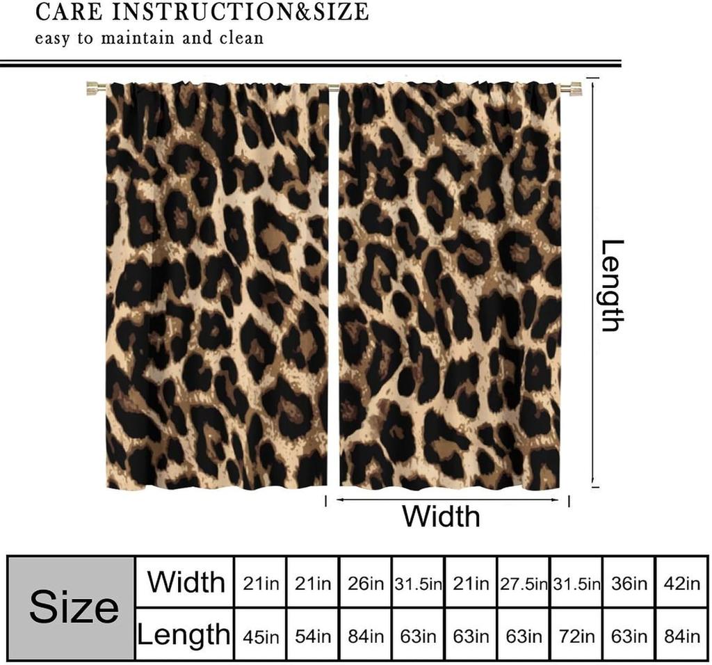 Brown Leopard Print Curtains Cheetah Safari Animal Tiger Skin Pattern Art Printed Living Room Curtain With Rod Pocket Darkening Polyester Perfect For