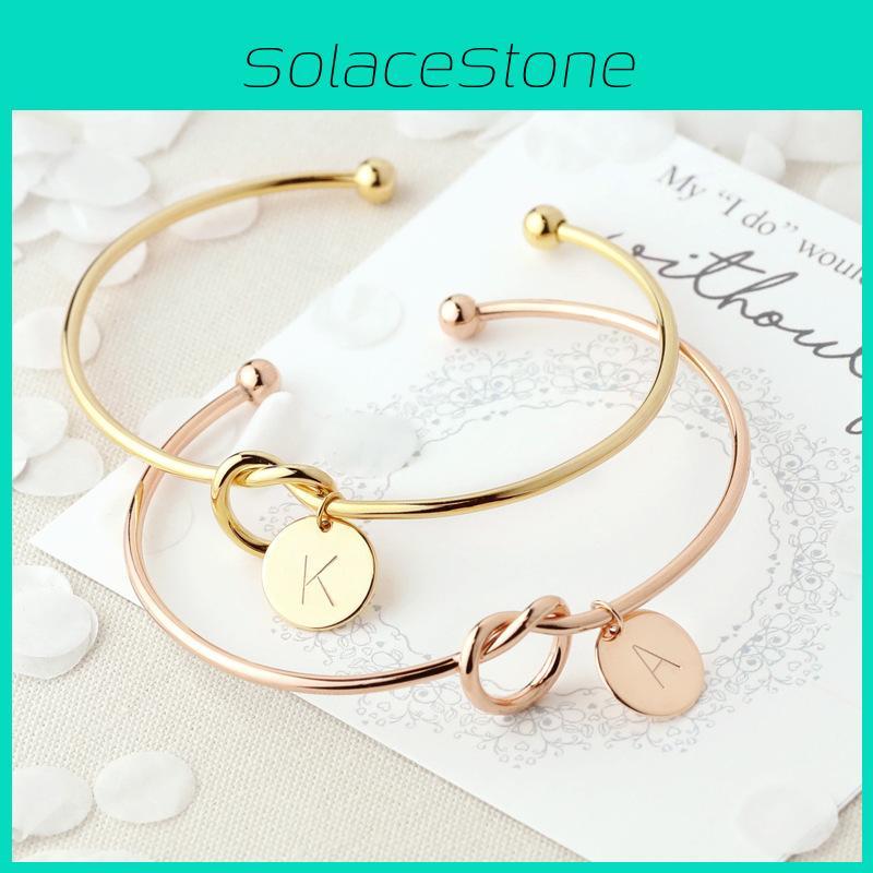 Personalized Monogram Knot Bracelet Elegant Fashion Statement Jewelry Gift For Bridesmaids In Rose Gold And Silver