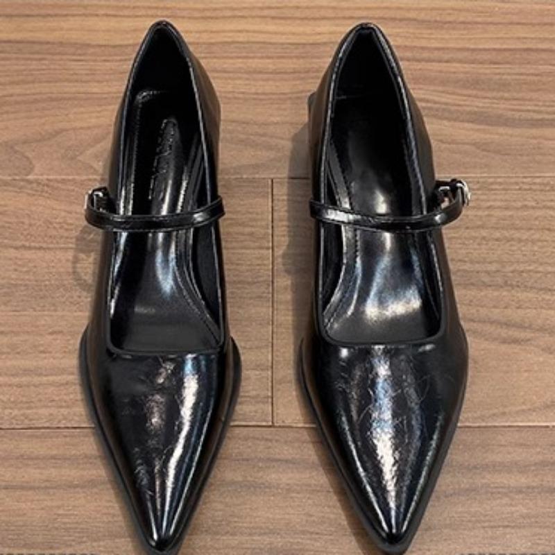 Fashion Women's Coarse Heel Shoes Spring New Pointed Head Shallow Mouth Word with Anti-slip Wear-resistant Low-top Shoes