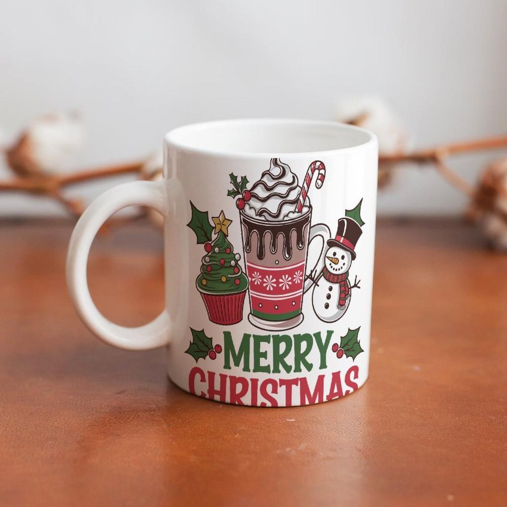 1pc 11oz blank ceramic coffee mug, double-sided printed cup, smooth edge finish, sturdy build, clean classic style, great household mug