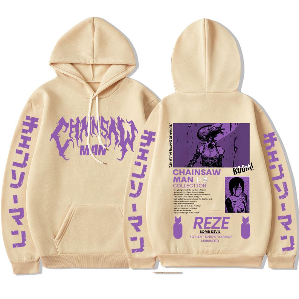 Anime Chainsaw Man Reze Harajuku Manga Grafické Mikiny Vintage Oversized s Kapucí Dlouhý Rukáv Bavlněná Mikina Pánské Dámské Oblečení