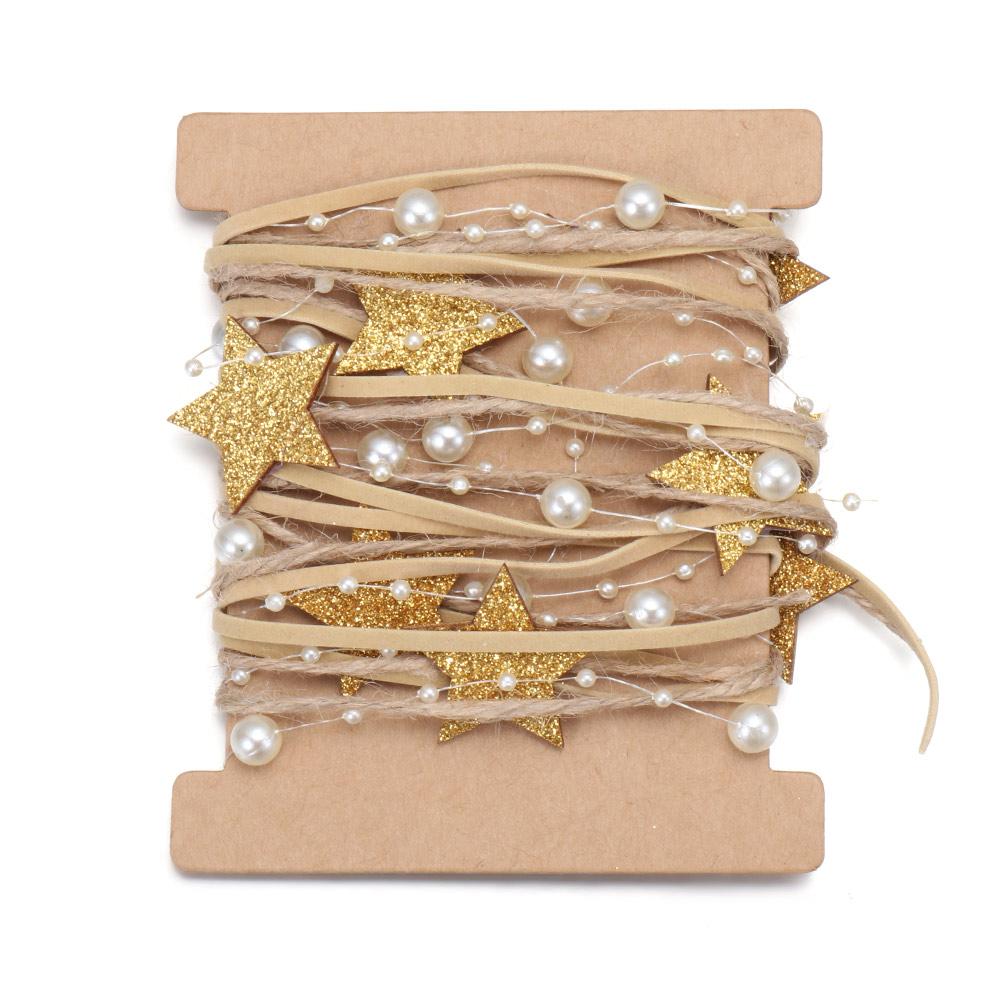 Happy New Year Decoration Party Supplies Jute Rope Pentagram Christmas Ribbon Bead Chain Gift Wrapping Star Chain