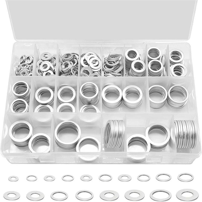 A74E-Aluminum Oil Drain Plug Gasket Assortment, 580PCS Oil Drain Plug Crush Washer Kit, 18 Sizes