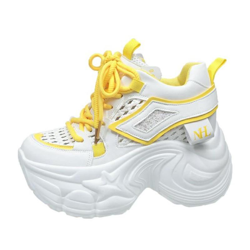 Fashion 9CM New Spring Women Hollow Sneakers 2025 Summer Casual Vulcanized Shoes High Platform Breathable Mesh Sneakers Female Dad Shoes
