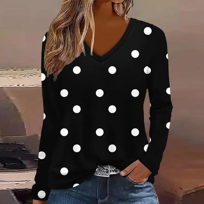 Plus Size European and American Fashion 2025 Women's Elegant V-neck Long Sleeve T-shirt