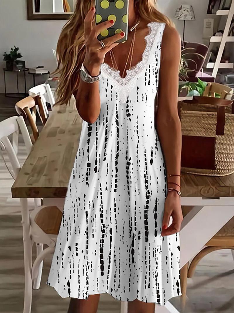 

Летнее новое кружевное платье с V-образным вырезом, модное, с принтом, без рукавов S