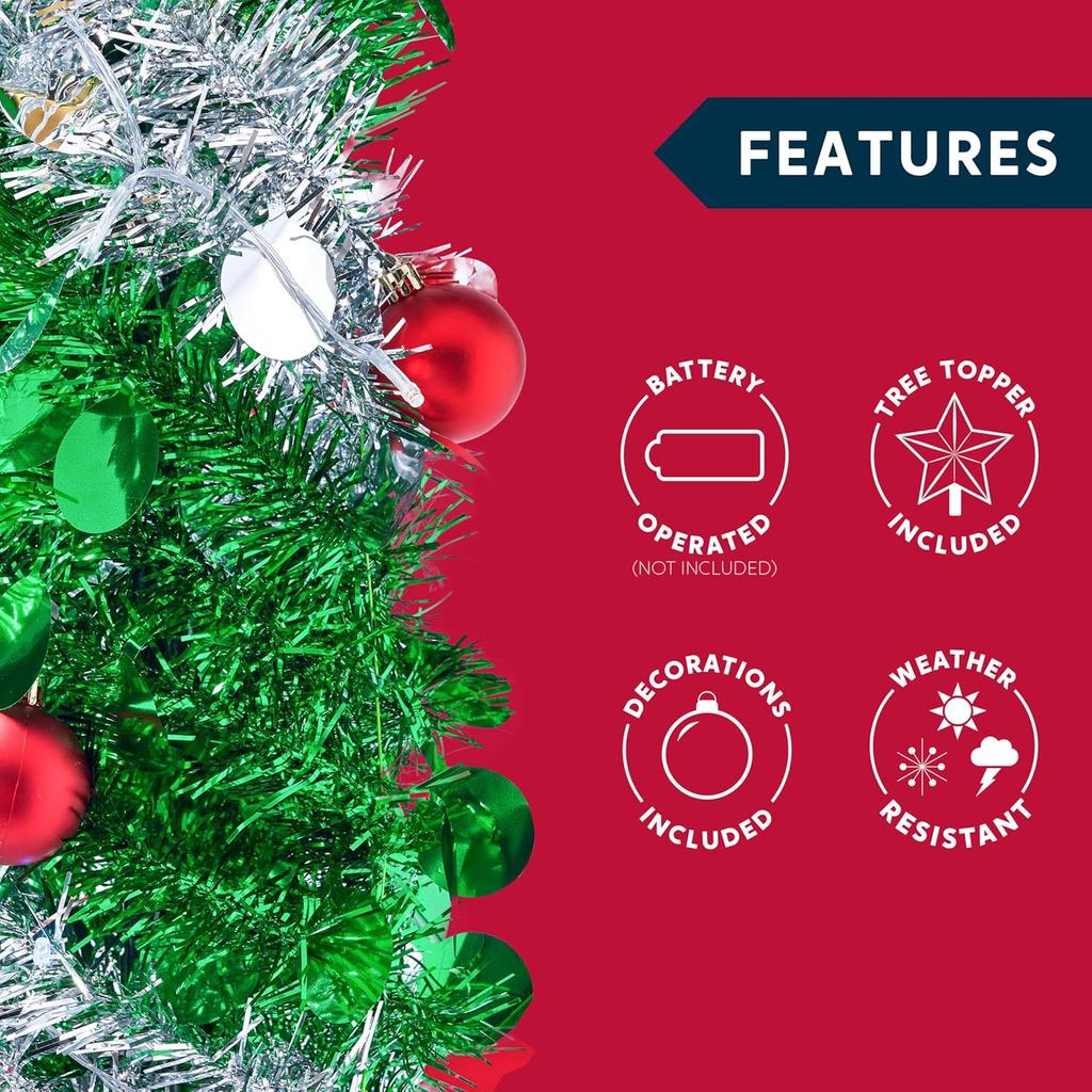 JOYFY 5 FT Pop Up Christmas Green Tree with Lights Collapsible Tinsel Christmas Tree Decorations for Home Holiday Party