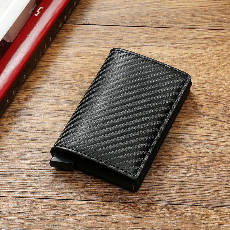 Anti-theft RFID metal card bag, large-capacity aluminum alloy automatic elastic carbon fiber wallet, anti-magnetic customization