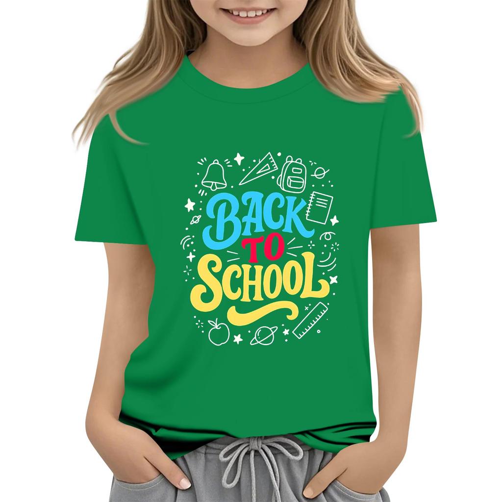 Children's Casual and Fashionable Round-Neck Printed Short-Sleeve Top for Back-to-School