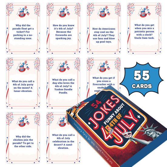 1 Set 4. Juli 54 Witzkarten Unabhängigkeitstag Thema Witze Papierkarten Kinder Erwachsene Familienparty Interaktives Brettspiel
