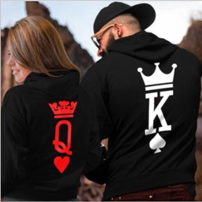 Speelkaart Koppels KONINGIN KONING Print Hoodie met Lange Mouwen Koppel Sweatshirt