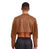 Herren Fransen Wildlederimitat Jacke Cropped Design Reverskragen Langarm Offene Vorderseite Strickjacke 80er Hippie Cowboy Stil
