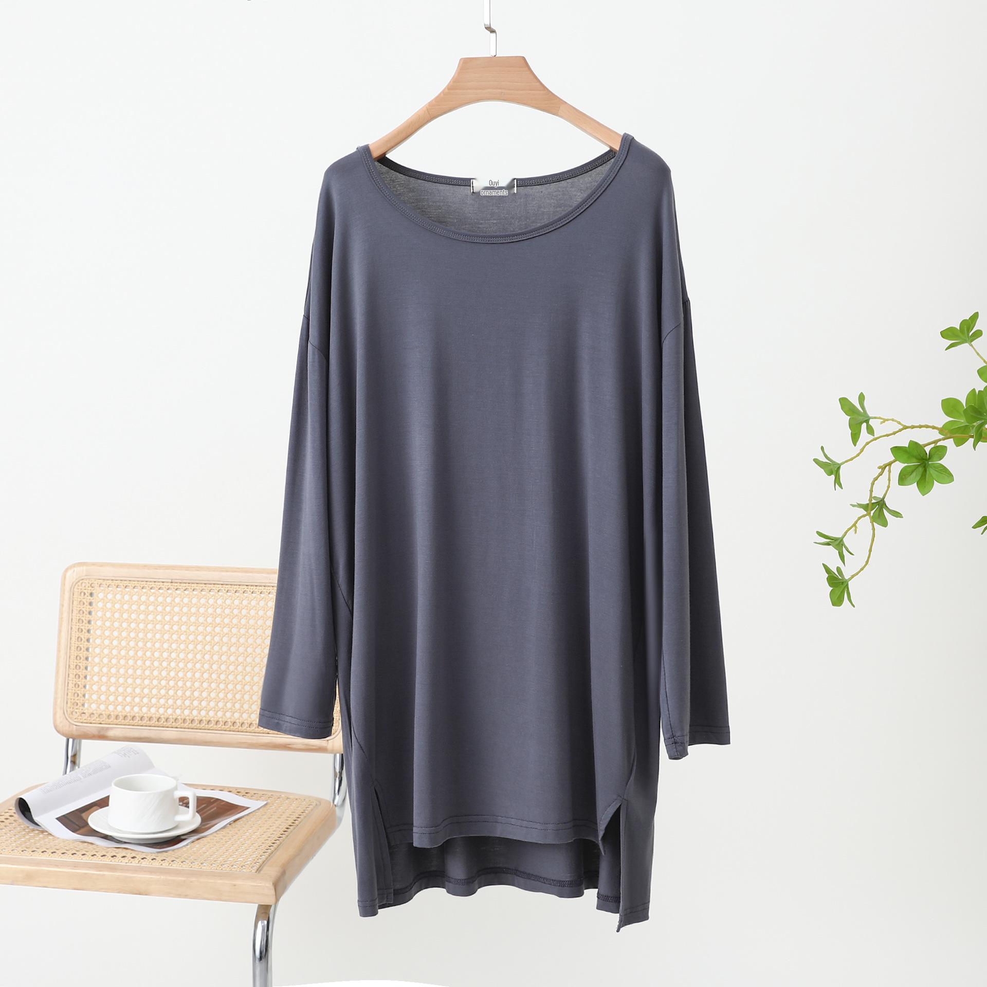 

Plus Size Loose Long Sleeve Solid Color Round Neck Spring/Summer Dress One Size