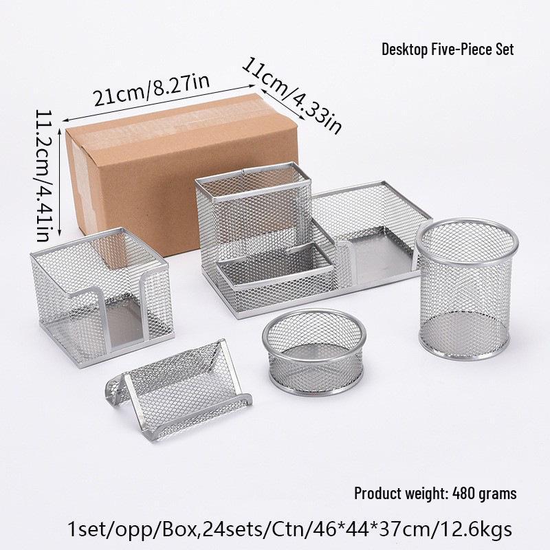 Six-Piece Metal Mesh Desktop Pen Holder and Stationery Storage Set