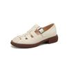 Fashion Women's New Spring and Autumn Round Head Thick Bottom Hollow Metal Belt Buckle Middle Heel Large Roman Casual Single Shoe