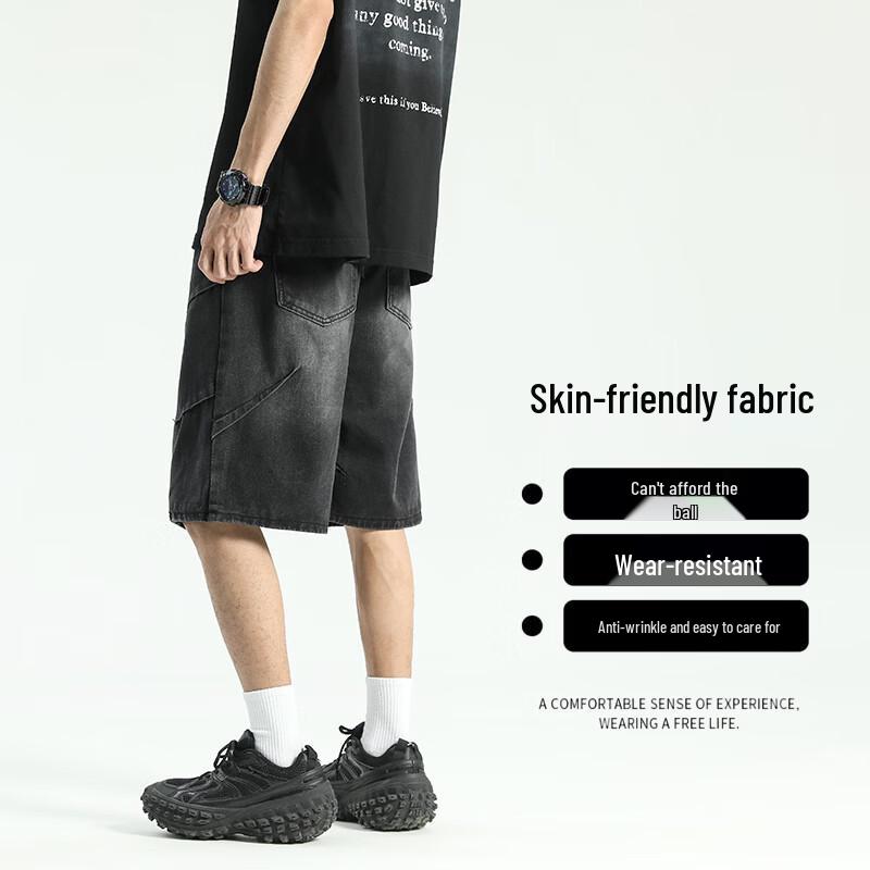 Wassup Sohot Men's Washed Pleated Denim Shorts