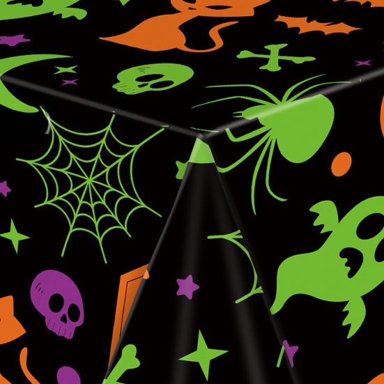 Halloween Tablecloth Spooky Ghost Printed Plastic Tablecloth Waterproof Indoor Outdoor Backdrop Banner Haunted House Decoration Creepy Party Favors
