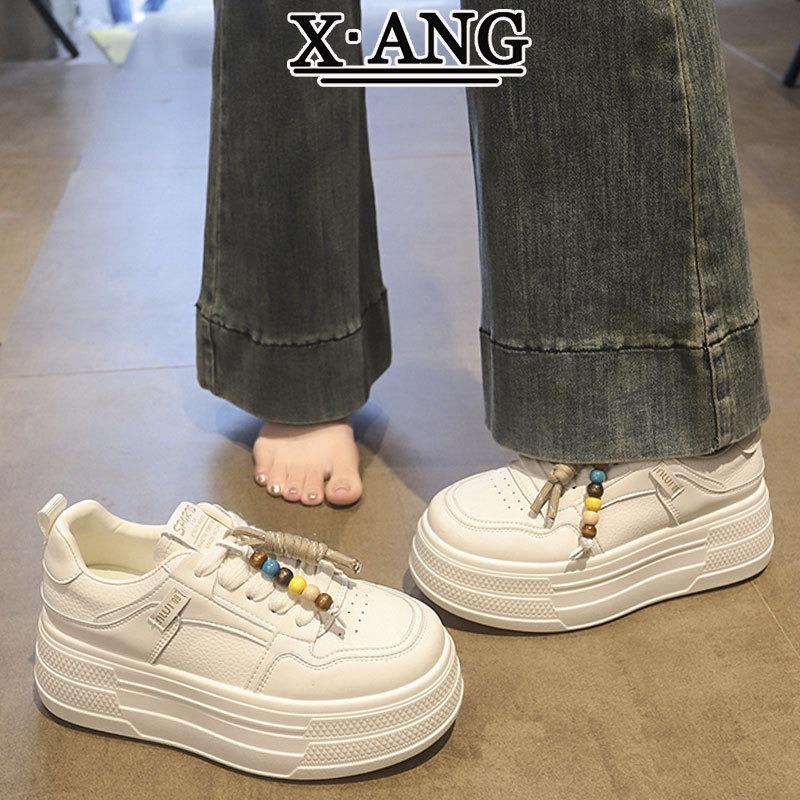 cm height increase small women's shoes leather platform white shoes women's autumn new casual sports board shoes