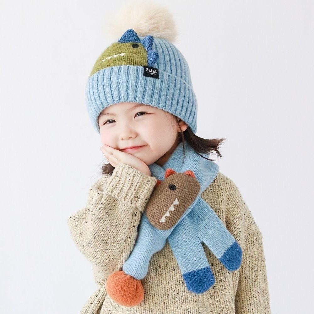 2Pcs Korean Style Children Hat Scarf Set Thickened Kid Pullover Cap Outdoor Activities