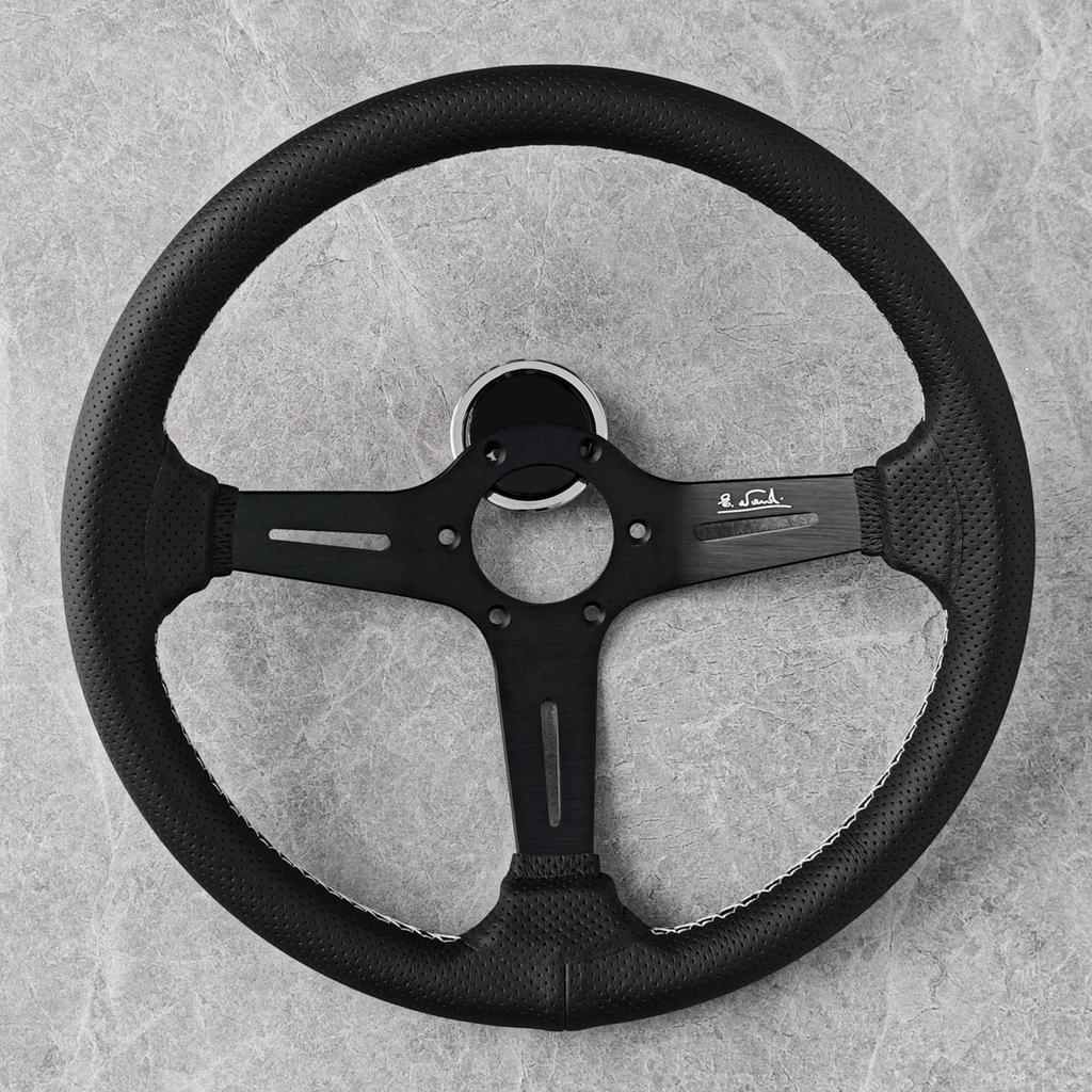 Universal 14inch 350mm JDM Leather Auto Racing Steering Wheel Deep Corn Drifting Sport Steering Wheel White Line