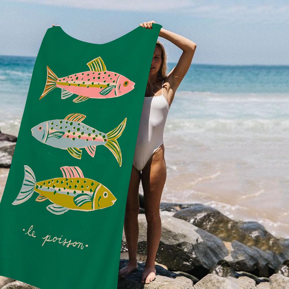 Asciugamani da Spiaggia in Microfibra Colorati Sardina Aragosta Pesce Grande Asciugamano ad Asciugatura Rapida Asciugamani da Spiaggia Sabbia Asciugamano per Piscina per Viaggio Piscina Nuoto Yoga