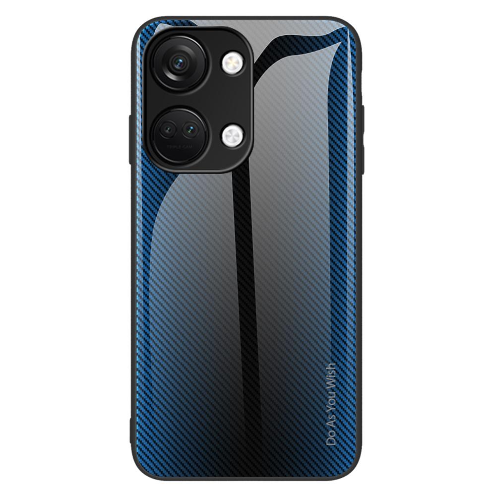 For OnePlus Nord 3 5G/Ace 2V Carbon Fiber Texture Anti-Scratch Cover Tempered Glass Back Soft Frame Phone Case