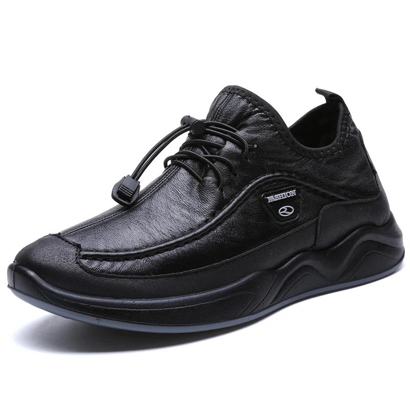 Autumn Winter MEN'S black PU leather plush warm outdoor waterproof cotton shoes chunky male walking hiking trekking sneaker