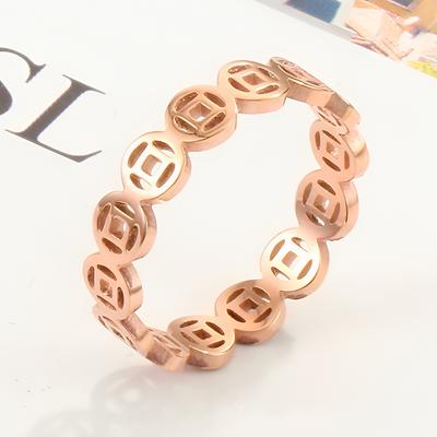 Anillos Lindos de Cola de Moneda Color Oro Rosa de Moda para Mujer Acero Inoxidable Hueco Joyería con Colgante Estilo Chino Evitar Regalos para Niñas