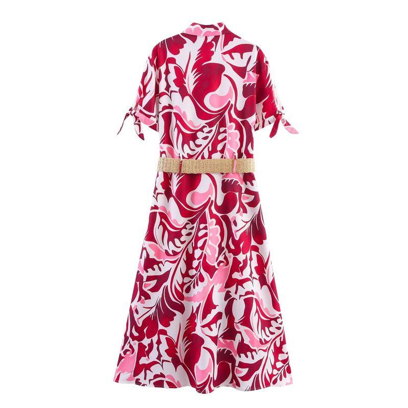 Jnleaog Autumn New Women Clothes Western Style French Style With Belt Print Poplin Dress 5029127