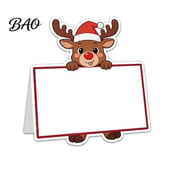 Santa Claus Name Tags Christmas Party Place Card Holders, Cartoon Reindeer Tag Stands Paper Food Labels for Buffet Table Seating, Festive DIY Write-On
