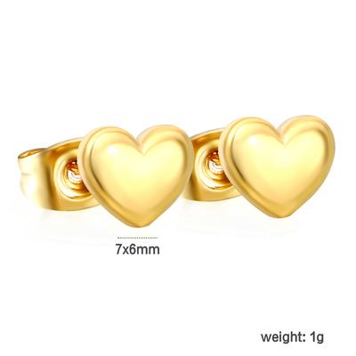 Simple Small Cute Heart Ears Piecring for Woman Girls Surgical Steel Gold Plated Delicate Tiny Love Shape Stud Earrings Jewelry