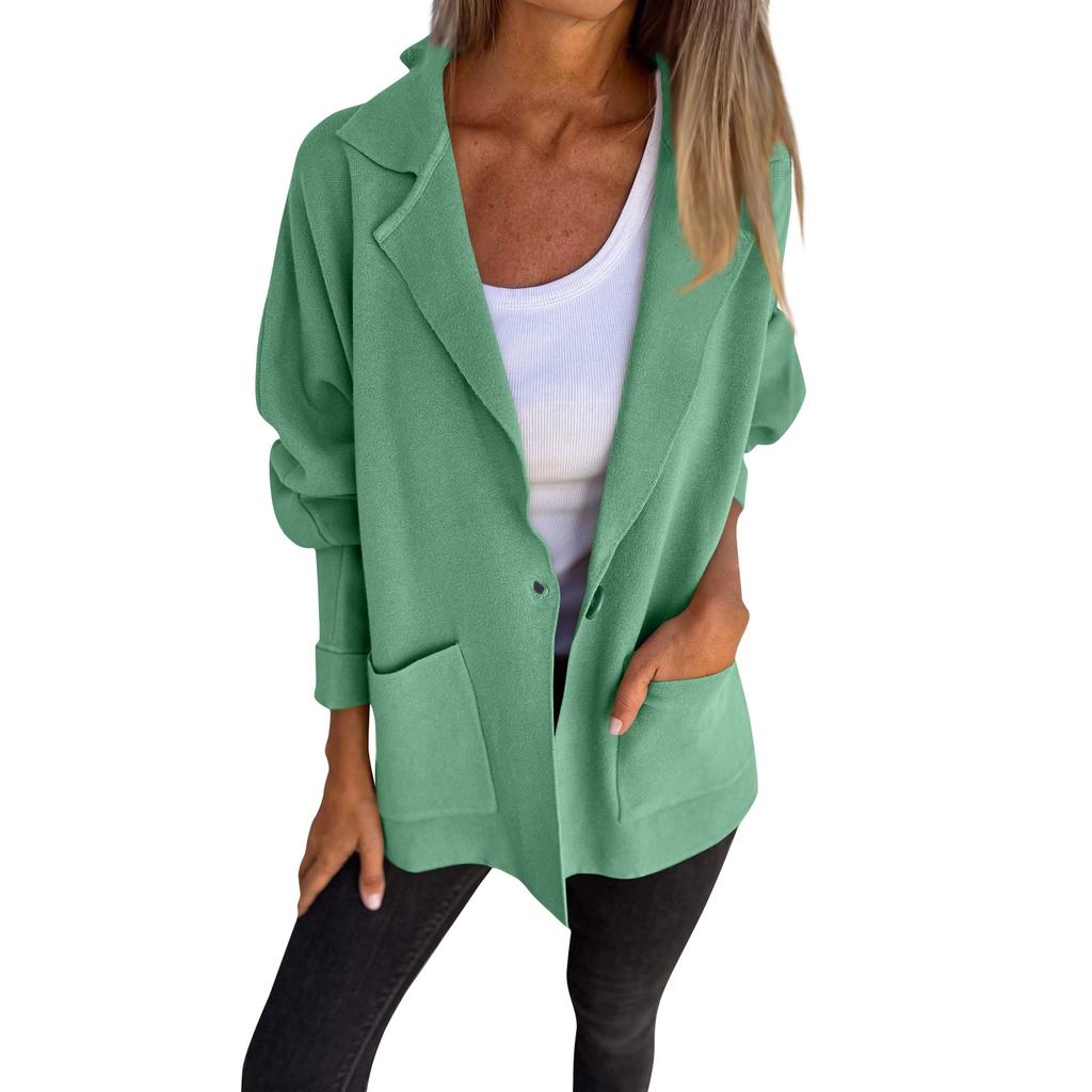 Women's Winter Woolen Jacket Casual Versatile Loose Lapel Pocket Button Cardigan