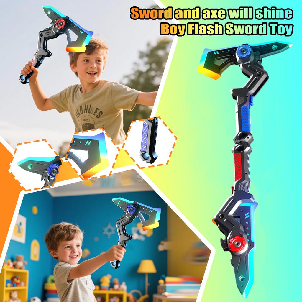 Transforming Light-Up Toy Weapon for Boys Laser Sword and Axe Combination with Sound Effects and Dual Mode Functionality
