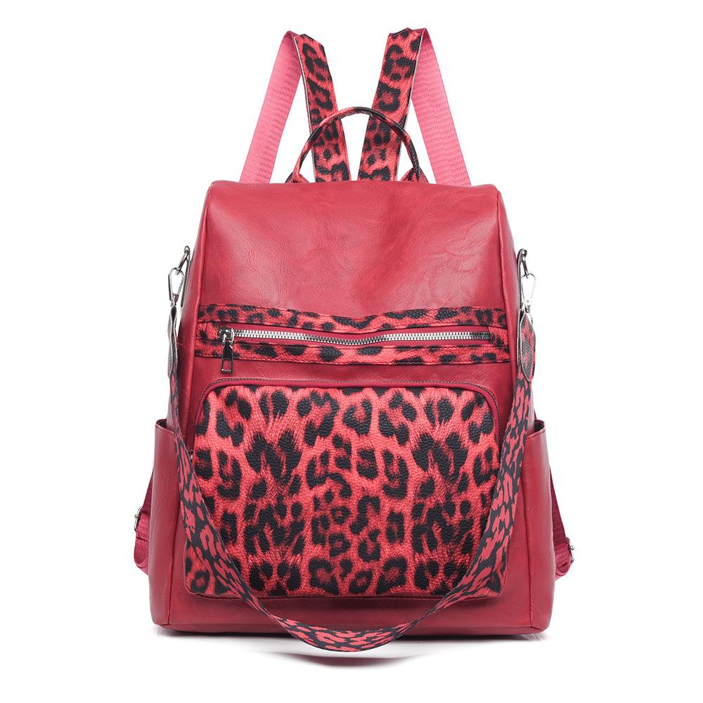 Sac à dos rétro pour femme, grande capacité, imprimé léopard bicolore