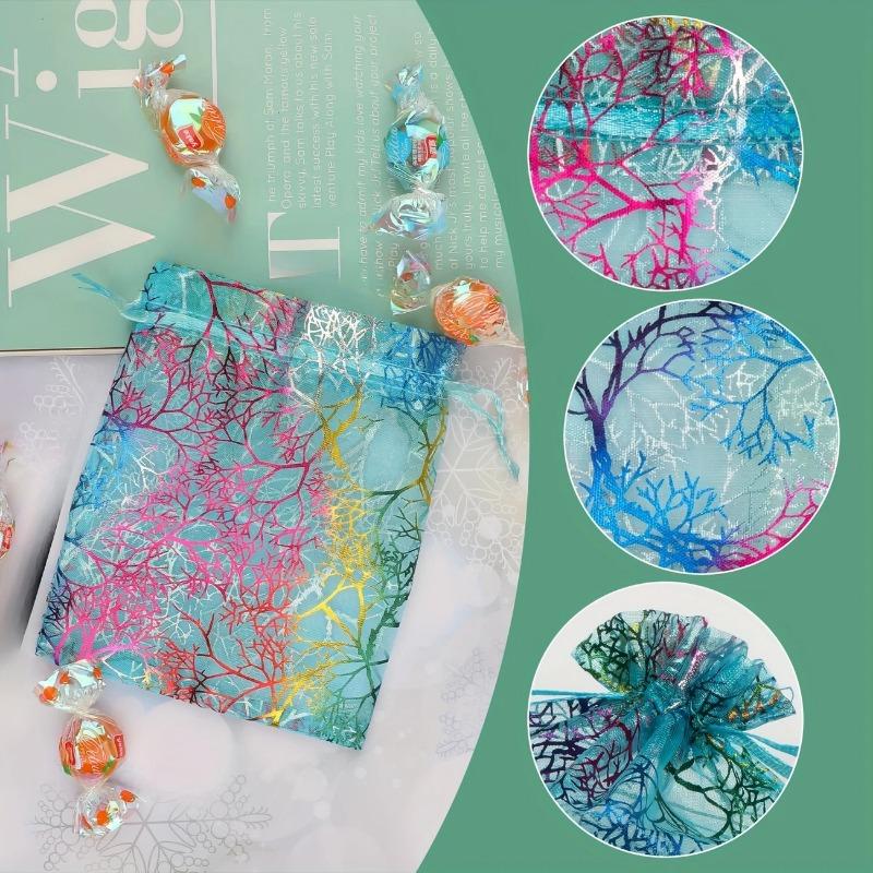 Mesh Drawstring Pouch Gift Bag Elegant Coral Grove Style Suitable for Candy Chocolate Party Favors and Holiday Celebrations