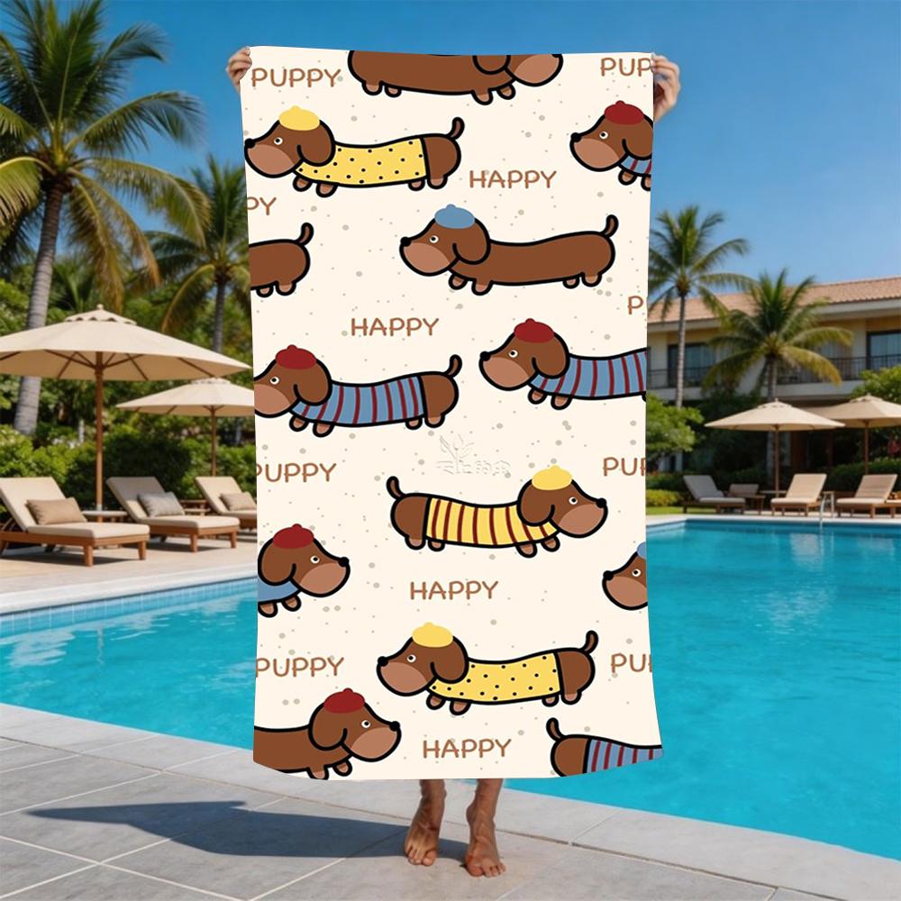 Pink Gingham Heart Dachshund All Over Print Beach Towel Sand Resistant Pool Towel Summer Holiday Swim Outdoor Beach Essential