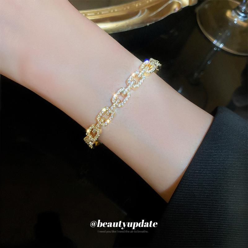 High-End Gold-Plated Zircon Open Bangle: Elegant, Shiny Bracelet Fashion Jewelry