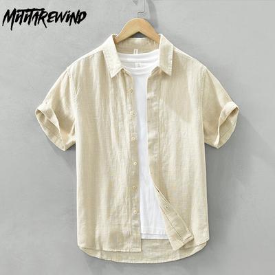 Summer Shirts for Men Beach Cotton Linen Men Shirt Soft and Comfortable Lapel Collar Solid Color Short Sleeve Shirt Simple Style Casual Top