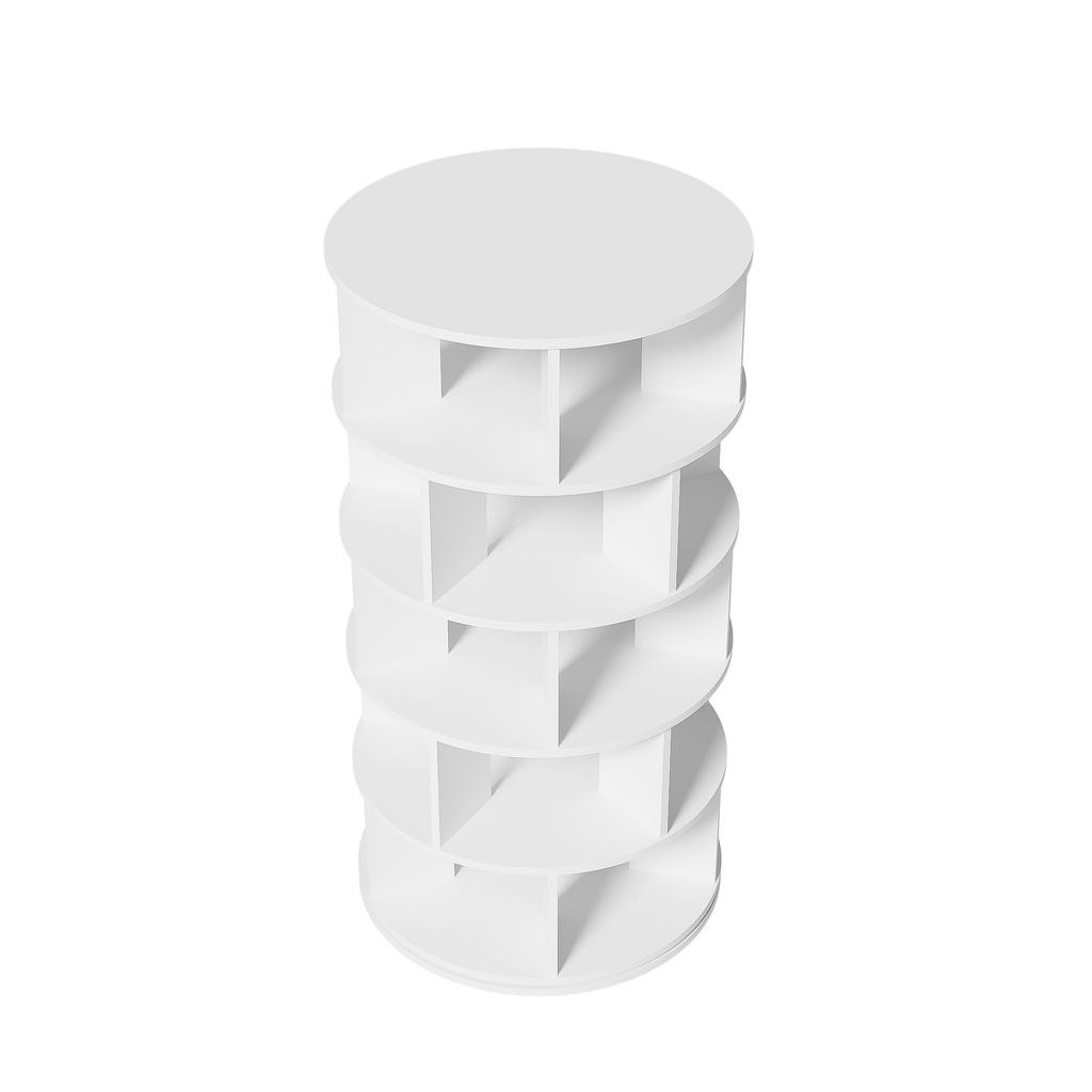 Revolving Shoe Rack, Multifunctional Shoe Cabinet with 5 Tiers, Round Rotating Shoe Rack 360-Degree Rotation, Height 115 Cm, Width 60 Cm, White