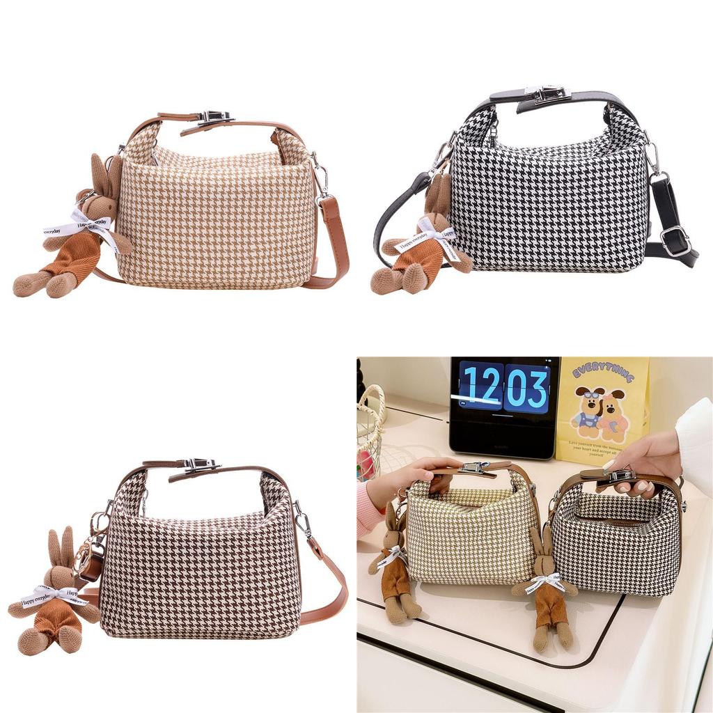 Simple Houndstooth Pattern Parent Child Shoulder Bag With Pendant For Kids Daily Use