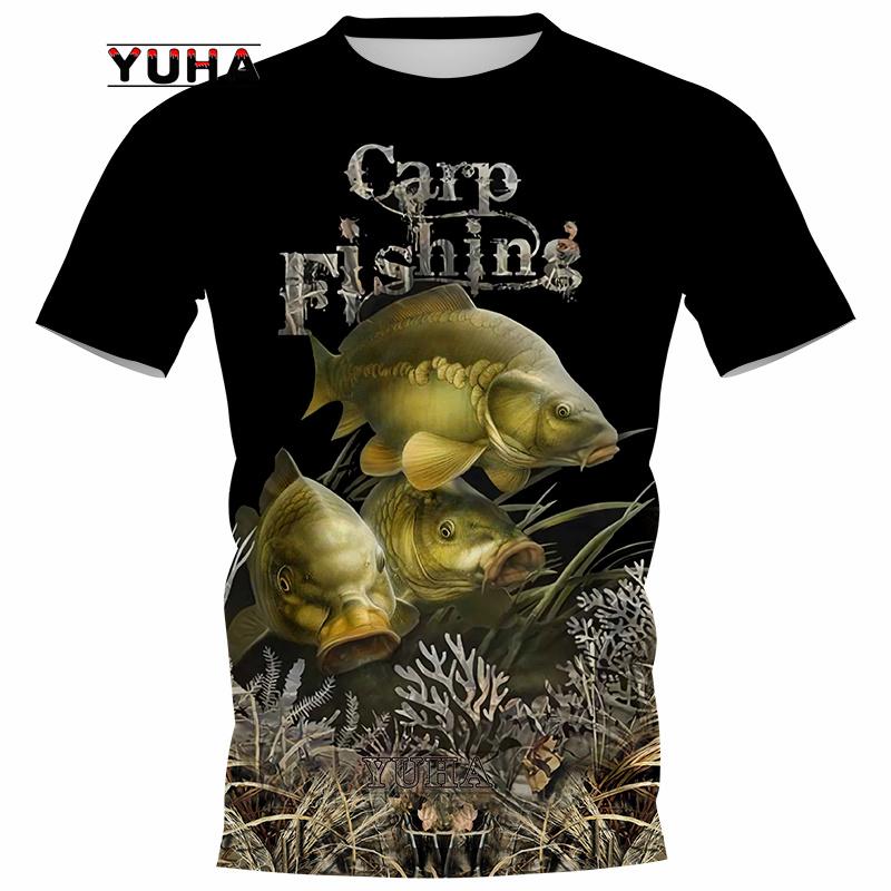 Men's Summer Carp Fishing Full Print T-shirt 3D Catfish Print T-shirts Short Sleeved Casual Top