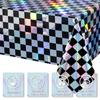 Disposable Checkered Plastic Tablecloth 2pcs Set Shiny Laser Rectangular Cover for Outdoor Picnic Camping Party Supplies