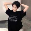 Pure Cotton Hong Kong Flavor Retro Ins Trendy Brand Black Short-sleeved T-shirt Women's Summer New Couple Style Letter Printed Clothes