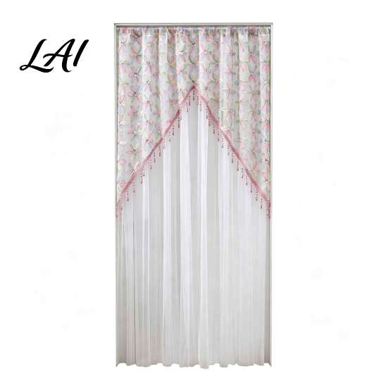 Elegant Sheer Door Hangings Floral Curtain with Beads Lace Embroidered Gauze Room Romantic Home Decor for Living Divider Rod Pocket Doorway Bedroom