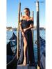 2026 Europe & America Strapless Sequin Evening Gown with Slit and Flowing Skirt
