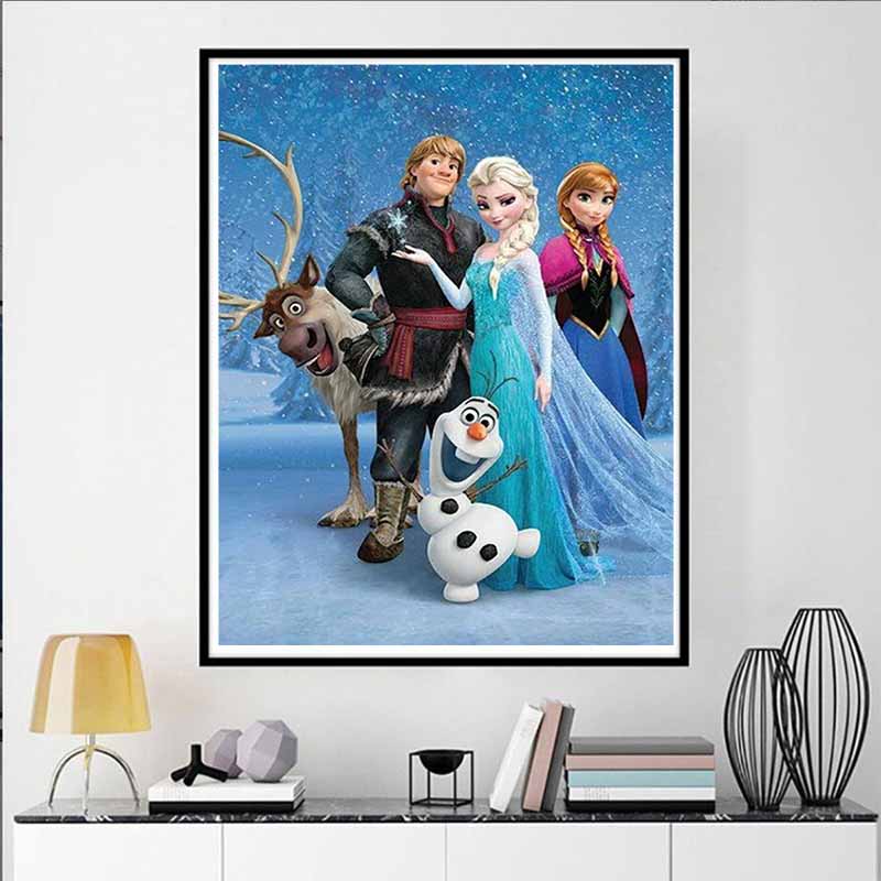 Disney Diamond Painting Frozen Characters Ice and Snow Theme Illustration Cute DIY Rhinestone Mosaic Cross Stitch Kit - Embroidery Gift for Home Decor