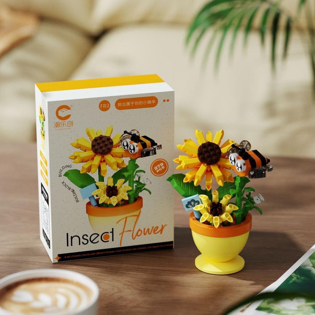 Kytice z květin Bonsai Stavebnice Umělý Plast Rostlinný Prachový Kryt Mikromodel Domácí Dekorace Hračka Pro dítě Dárek k narozeninám